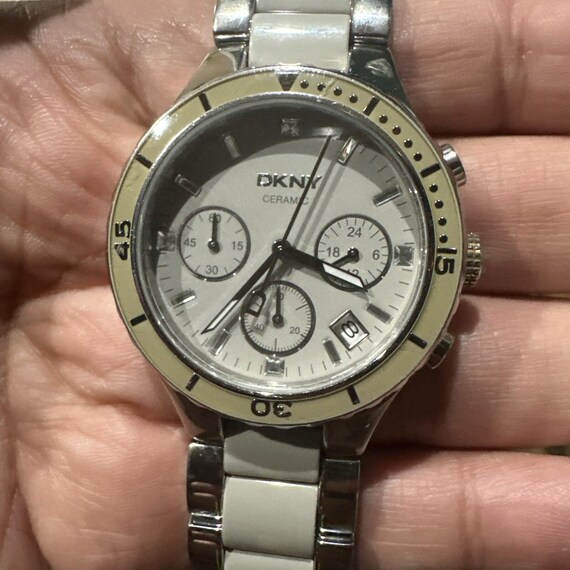 Working DKNY Ceramic Chronograph Gray Womens Stee… - image 1