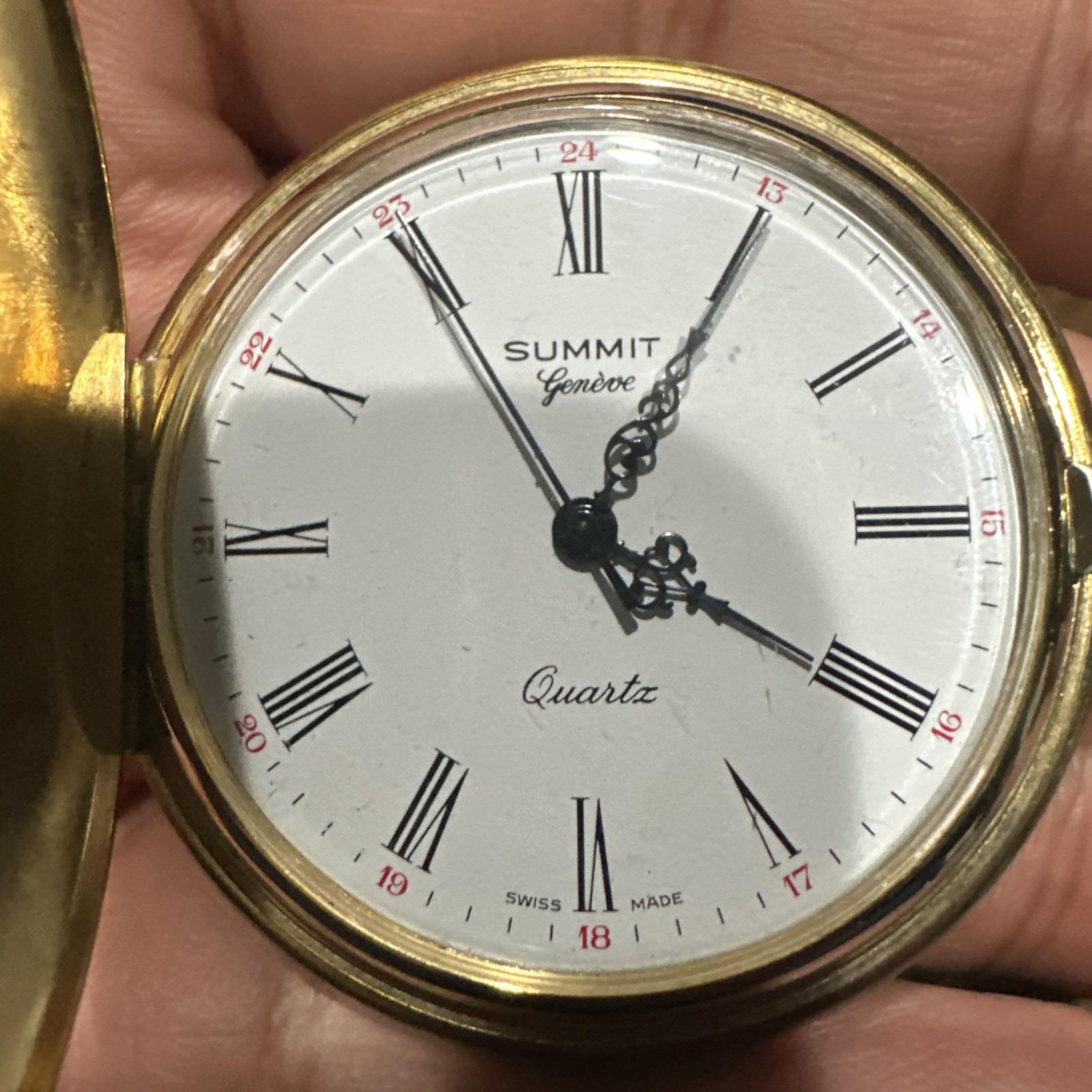 Vintage Summit Geneve Swiss Quartz Pocket Watch Gold Tone 