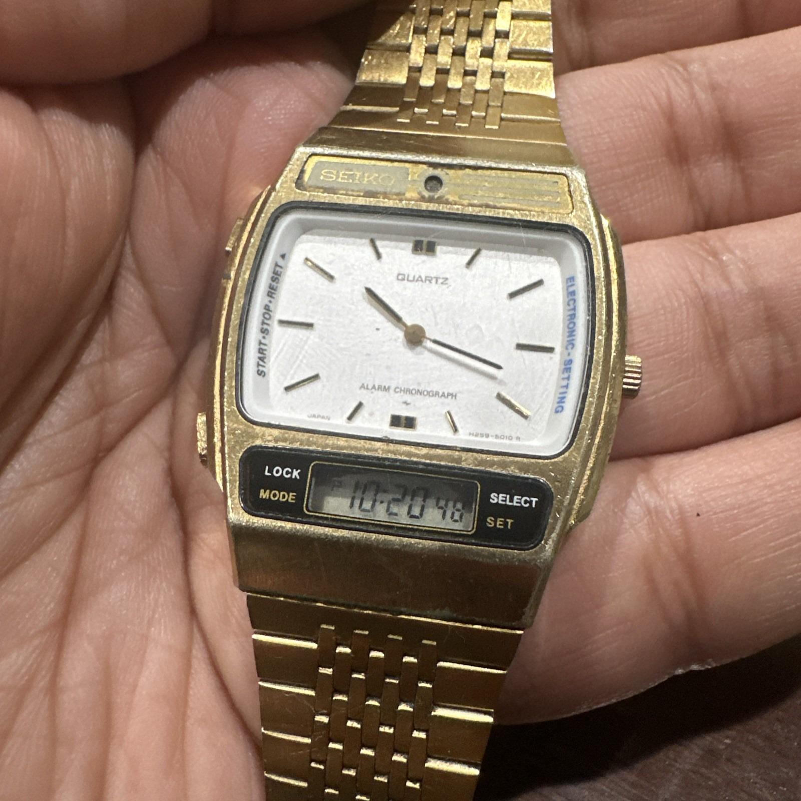 Working Vtg Seiko Quartz Analog/digital H259-5009 Gold Tone 33mm 