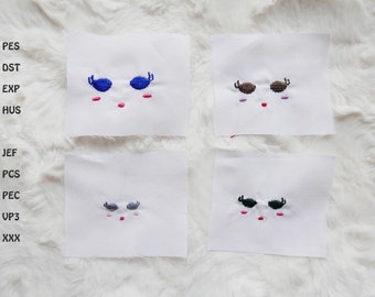 OCHOBO / Eyes with lashes embroidery (degital item) - for dolls, doll face - smile - machine - 4 different sizes included - INSTANT DOWNLOAD