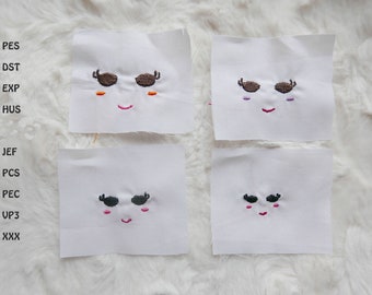 EGAO / Eyes with lashes embroidery - for dolls, doll face - smile - machine - 4 different sizes included - INSTANT DOWNLOAD