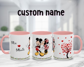 Mickey und Minnie Benutzerdefinierter Name, personalisierte Kaffeetasse, Disney-Liebhaber-Geschenk, Valentinstag, Hochzeitsgeschenk, Geburtstagsgeschenk