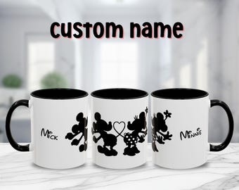 Mickey and Minnie Custom name Mug, Personalized Cute Coffee Cup, Valentine Day,Wedding Gift, Anniversary Present, Coffee Cup, Tea Mug