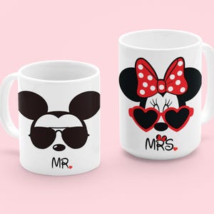 Set Mr and Mrs Mouse Ears Love Themed Coffee Mug.