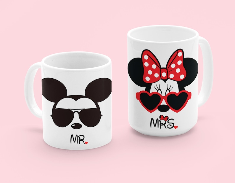Set Mr and Mrs Mouse Ears Love Themed Coffee Mug.