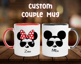 Custom Name Mr & Mrs Mickey and Minnie Ears Couple Mug, Set Coffee Lover Mugs, Valentine's Day Gift, Anniversary Day, Husband And Wife Mug