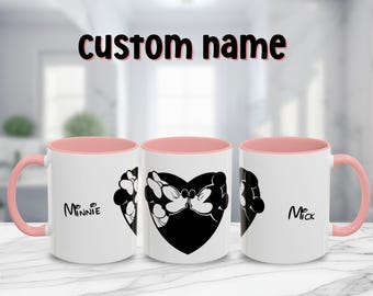 Personalized Mickey and Minnie Heart Design, Custom Coffee Cup, Gift for Disney Fan, Wedding Anniversary Present,Valentine Day, Gift For Her