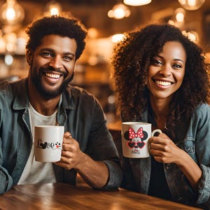 Set Mr and Mrs Mouse Ears Love Themed Coffee Mug.
