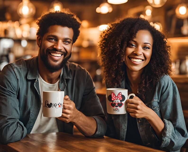 Set Mr and Mrs Mouse Ears Love Themed Coffee Mug.
