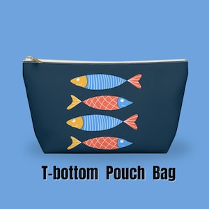 Sardines Accessory Pouch Bag Cute Blue Fish Organizing Bag Large and Small Zipper Organizer Bag Beach Essentials Gift for Fish Lovers