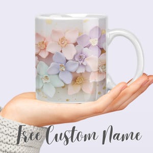 Personalized 3D Mug Orchids Peonies Hydrangea Floral  Bliss Chic 3D Ceramic Mug With Pastel Color Accents Elegant Coffee Cup Gift for Her