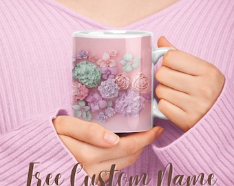Taza de flores 3D personalizada, taza de café con arte floral texturizado de jardín encantado, regalo único para amantes de los jardines, taza de inspiración botánica