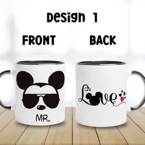 Set Mr and Mrs Mouse Ears Love Themed Coffee Mug.
