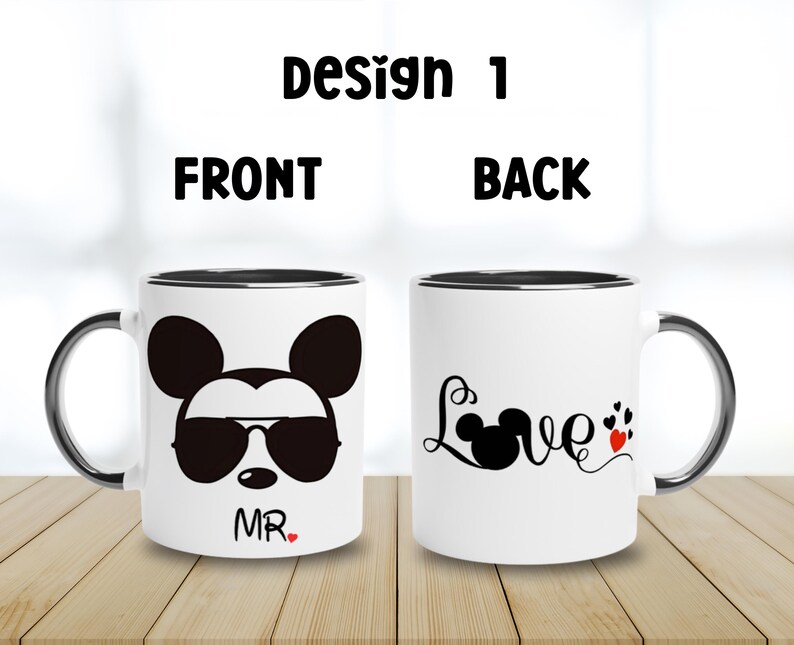 Set Mr and Mrs Mouse Ears Love Themed Coffee Mug.