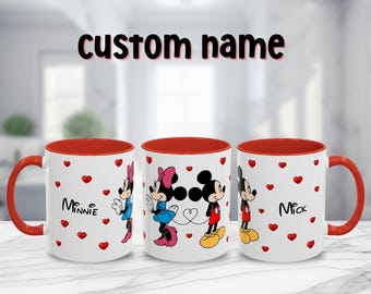 Valentinstag Mickey und Minnie benutzerdefinierte Name Tasse, Liebe Herz Disney Paar Kaffeetasse, 11 Unze 15 Unze, Valentinstag Geschenk, Jahrestag, Romantisches Geschenk