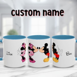 Personalized Mickey and Minnie Ceramic Mug, Custom Name Coffee Cup Gift, Disney Lover Drinkware, 11oz 15oz, Cute Cartoon Character Present