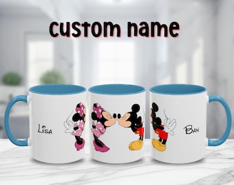 Taza de cerámica personalizada de Mickey y Minnie, taza de café con nombre personalizado, regalo para amantes de Disney, 11 oz 15 oz, lindo personaje de dibujos animados presente