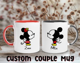 Benutzerdefinierter Name Mickey und Minnie Paar Becher Personalisierte Name Kaffeetasse Seine und Sie Geschenk Set Valentinstag Geschenk Paar Becher Set.
