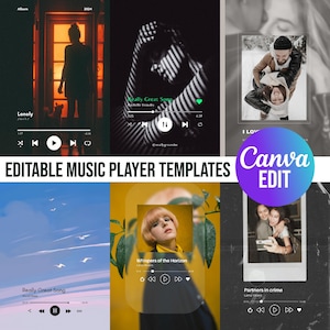 Modèle de lecteur de musique Canva, plaque de lecteur de musique, oeuvre d'art en acrylique, lecteur de musique en verre, cadre photo musique, pochette d'album, éditable sur toile
