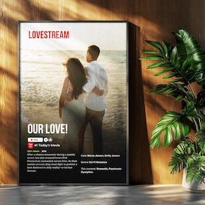 Modelli di poster di film ispirati a Netflix per coppie, biglietti di San Valentino, modello di biglietto Canva, regalo di Natale, pronto per la stampa, modello Canva