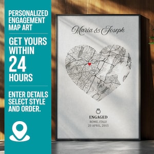 Impressão de noivado, presente de noivado, presente para casal noivo, impressão de mapa personalizado, presente de noivado para ela, download digital