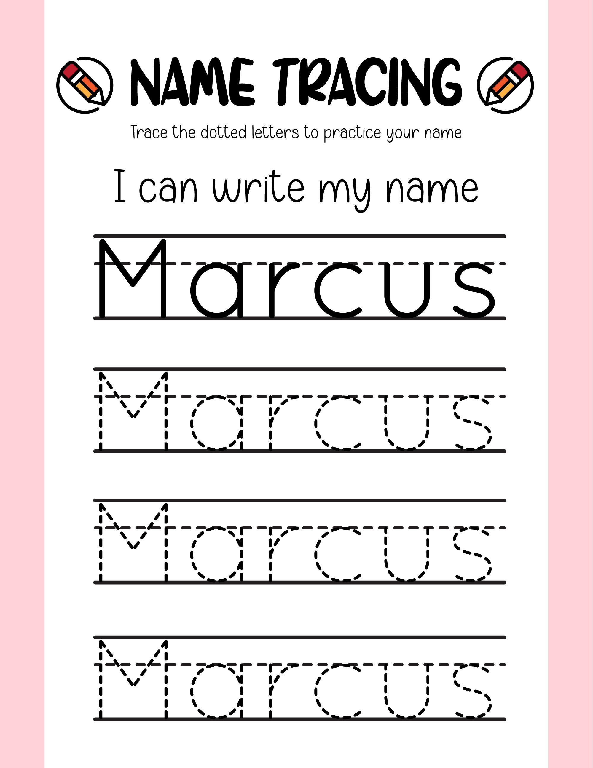 Customizable pre-K name tracing worksheet.