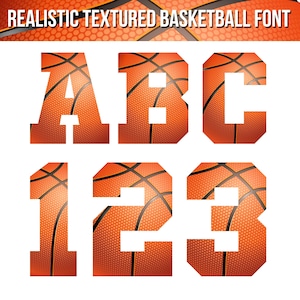 Conjunto de letras de textura de BALONCESTO, alfabeto deportivo y números PNG - Letras para álbumes de recortes - Letras de bloque - Conjunto de letras de baloncesto deportivo - Alfabeto