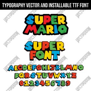 スーパーマリオフォントSVG、マリオブラザーズタイポグラフィ、スーパーマリオクールフォント文字SVG PDF EPS AIベクターデジタルダウンロード