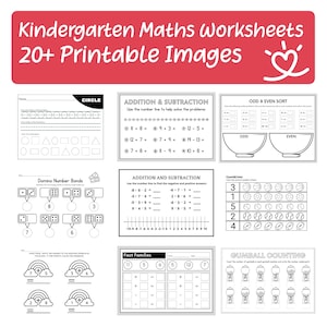 Math Worksheets - Printable - Instant download - Addition - Subtraction - Kindergarten hd png ready to print a4 sheets