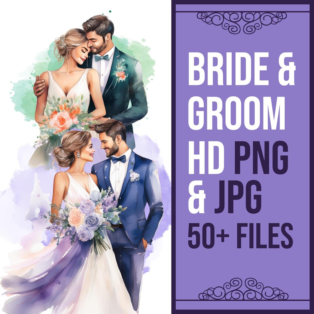 Wedding Clipart PNG Bundle Bride and Groom Clip Art Watercolor JPG ...