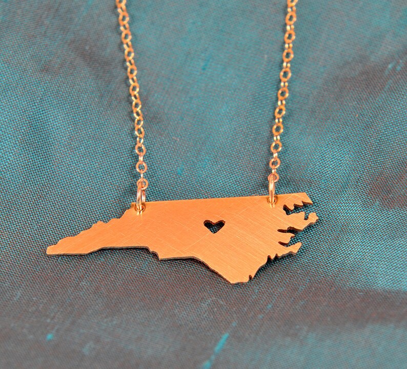 Petite Goldfilled North Carolina Necklace With Heart Etsy