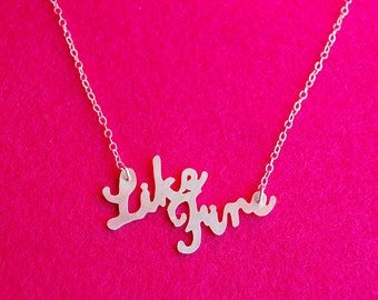 Word Necklace: Like Fire--Hand Cut Recycled Silver on Chain