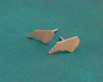 Tiny NC Stud Earrings--Brushed Silver
