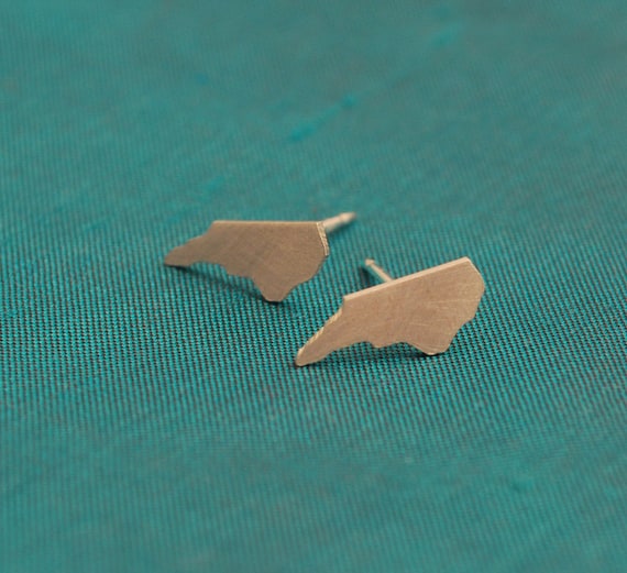 Tiny NC Stud Earrings--Brushed Silver