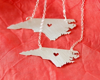 Petite North Carolina Necklace with Heart