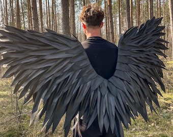 Alas negras, disfraz de ángel negro, alas de cosplay, alas para sesiones de fotos, alas de pájaro, alas de cuervo, alas para fiesta, alas de ángel caído