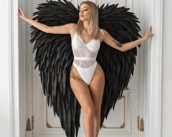 Grandi ali da demone nero, ali da angelo caduto per cosplay, servizio fotografico per feste, ali da angelo oscuro, ali per feste, ali da angelo caduto