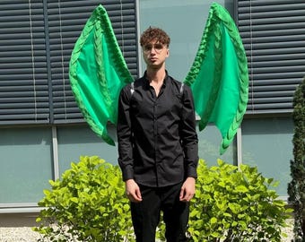 Gröna drakvingar – Fantasykostym, 130 cm, Handgjorda cosplayvingar, Halloween, lajv, Festivaloutfit, Drakkostymtillbehör