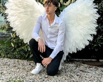 White Angel Wings Costume – Large Feather Wings for Wedding, Photoshoot, Cosplay, Fantasy Outfit
