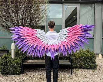 Purple Pink White Angel Wings – Large Tricolor Feather Wings for Photoshoot, Cosplay, Fantasy Costume