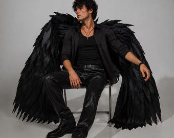 Black Angel Wings Costume for Men Halloween Cosplay Photoshoot Festival Performance Outfit Accessory