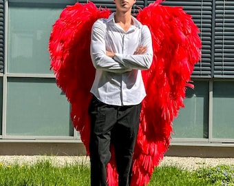 Edles Engelsflügel Kostüm - Große Federflügel für Fotoshooting, Cosplay, Burlesque, Valentinstag