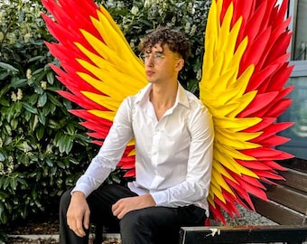 Red and Yellow Wings Costume – Large Feather Angel Wings for Photoshoot, Event