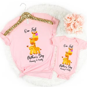 Personalized Our First Mothers Day Shirt, Mommy and Me Giraffe Shirt, Custom Name Mothers Day Outfit, Matching Mom and Baby Tee
