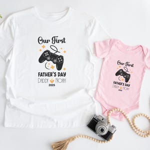 Personalized Gamer Shirts For Dad And Son, Our First Fathers Day Gamer Dad and Baby Matching Shirts, Gamer Tees For Father&#39;s Day
