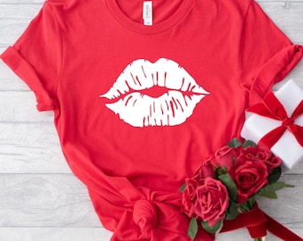 Red Lips Kiss Graphic T-Shirt, Valentine's Day Gift
