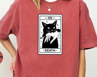 Tarot Card Black Cat Comfort Colors Shirt, Witchy Halloween Gift