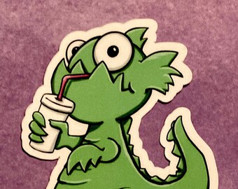 Cutie Green Monster Drinking an Ice Cream Shake