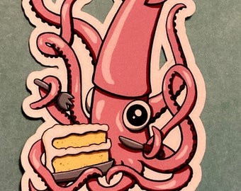 Squid Eating Cake 3 inch Vinyl Sticker