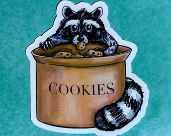 Cookie Stealing Raccoon Waterproof Vinyl Stickers - two sizes